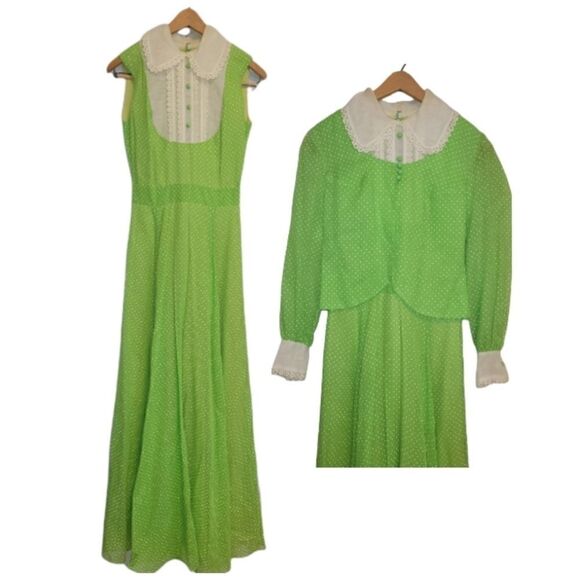 Vintage 1970s Coco Califoria Dress and Capelet Jacket Set 8 - Picture 1 of 16